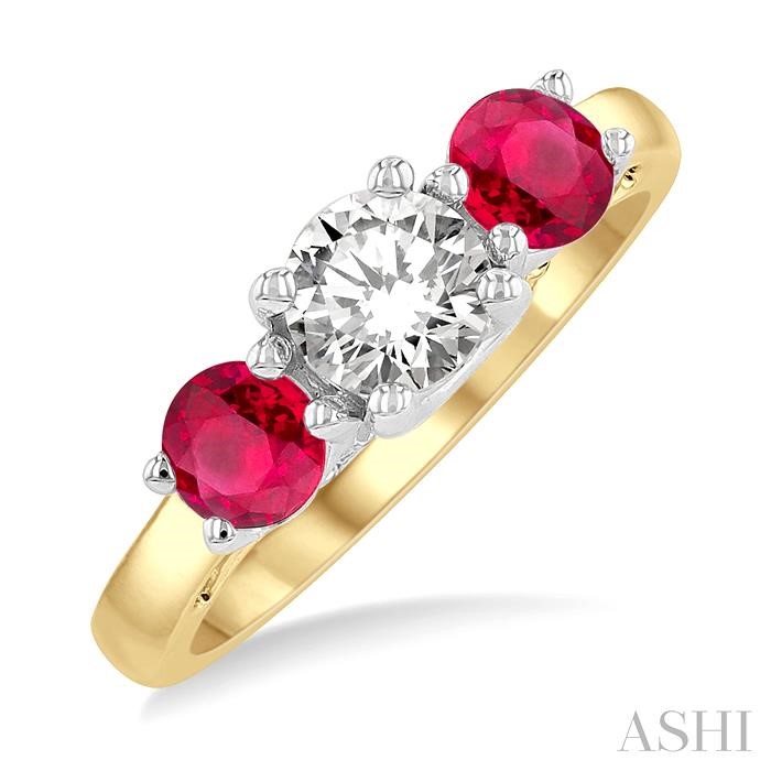 Round Shape Past Present & Future Gemstone & Diamond Ring