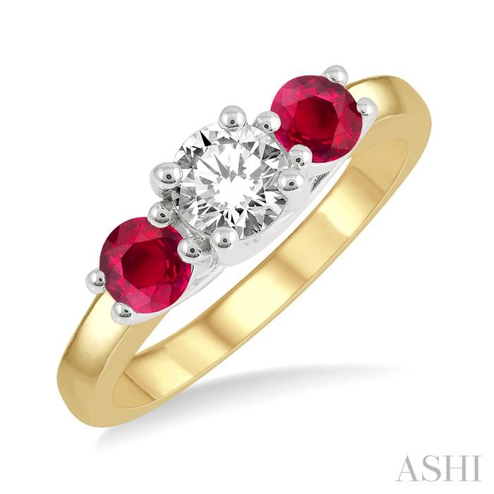 Round Shape Past Present & Future Gemstone & Diamond Ring