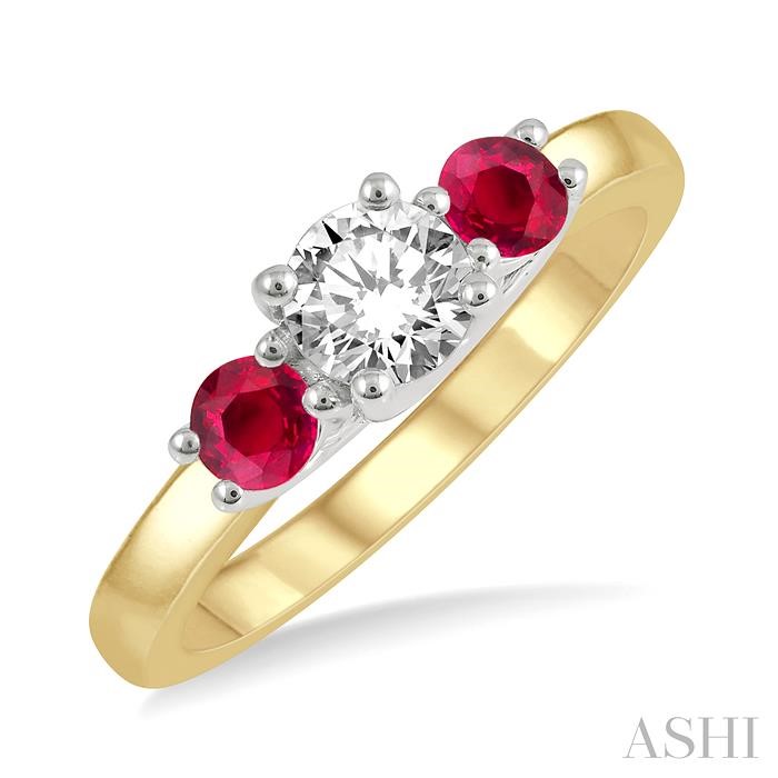 Round Shape Past Present & Future Gemstone & Diamond Ring