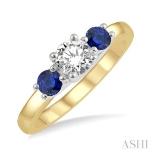Round Shape Past Present & Future Gemstone & Diamond Ring