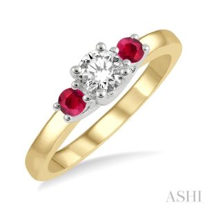 Round Shape Past Present & Future Gemstone & Diamond Ring