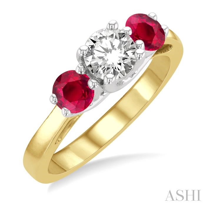 Round Shape Past Present & Future Gemstone & Diamond Ring