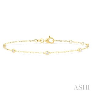 Round Shape Paperclip Diamond Station Chain Bracelet