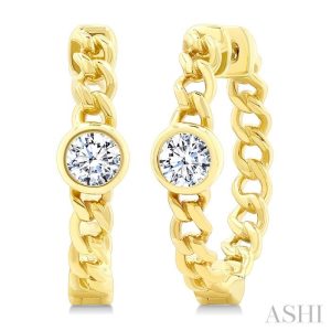 Round Shape Curb & Cuban Diamond Fashion Hoop Earrings