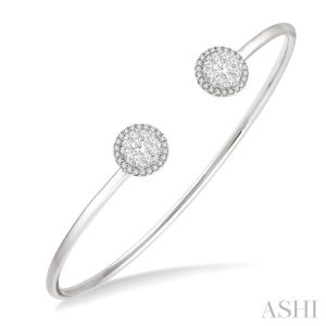 Stackable Round Shape Halo Lovebright Essential Diamond Open Cuff Bangle