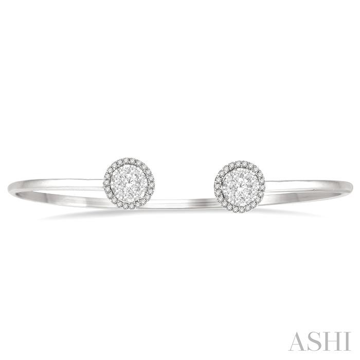 Stackable Round Shape Halo Lovebright Essential Diamond Open Cuff Bangle - Image 2